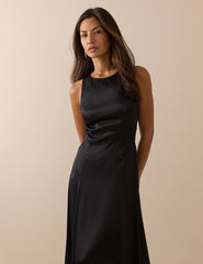Black Satin Reign Midi Dress