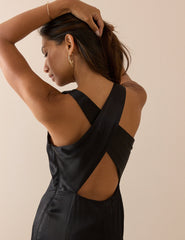 Black Satin Reign Midi Dress