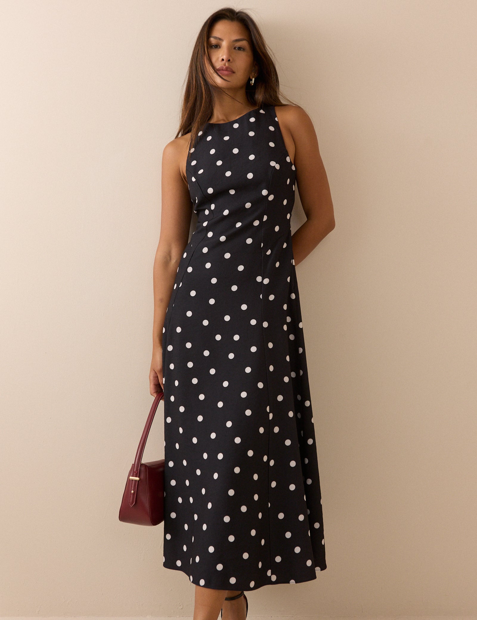 Black Polka Dot Reign Midi Dress