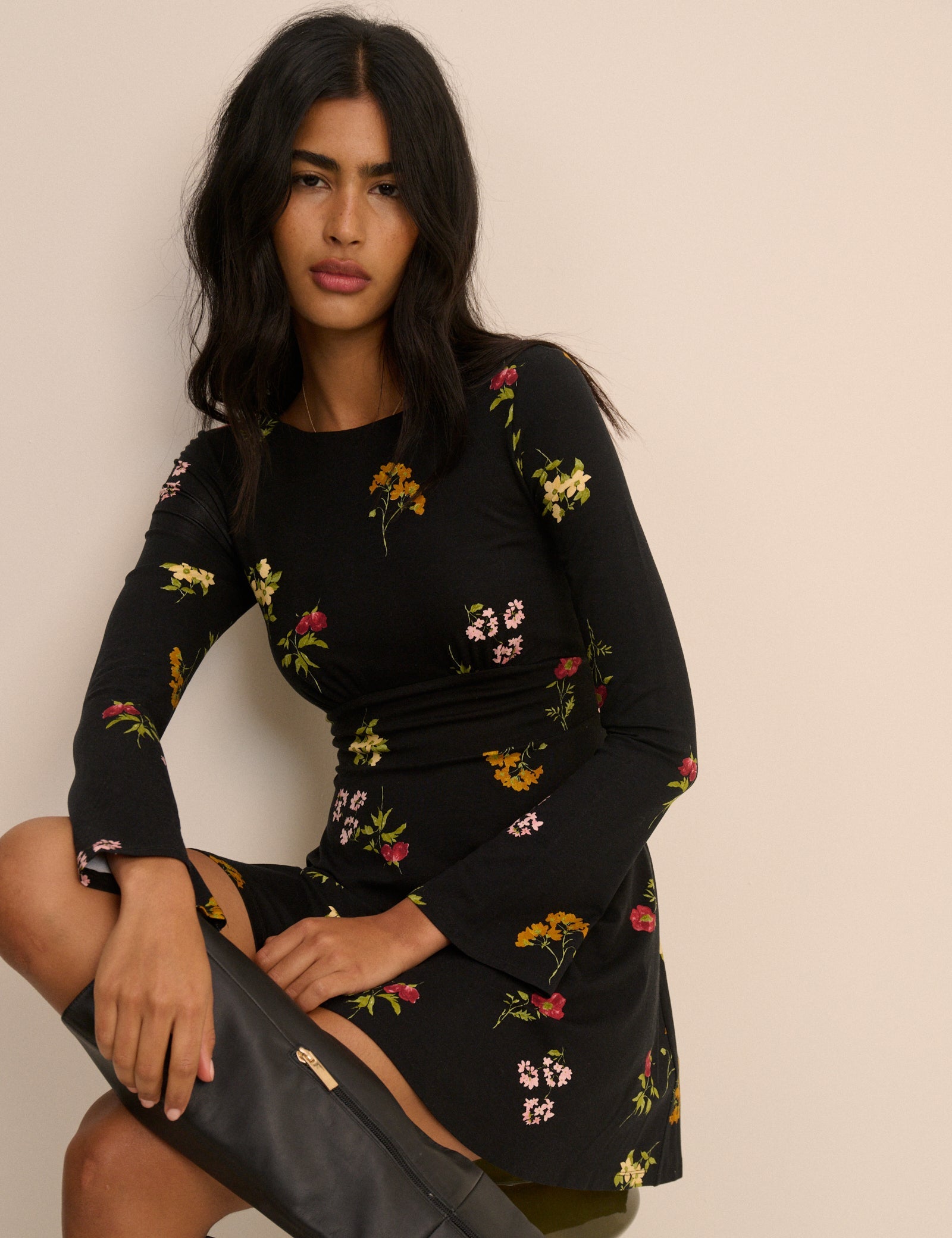 Black Floral Jersey Tate Mini Dress
