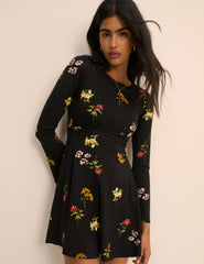 Black Floral Jersey Tate Mini Dress