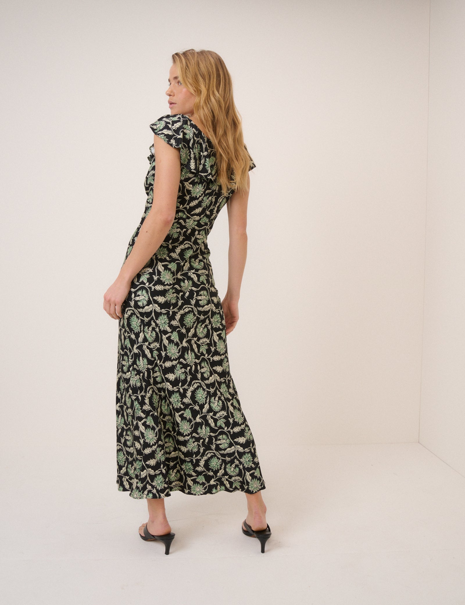 Black Floral Cleo Midi Dress