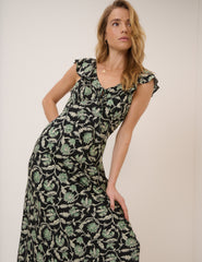 Black Floral Cleo Midi Dress