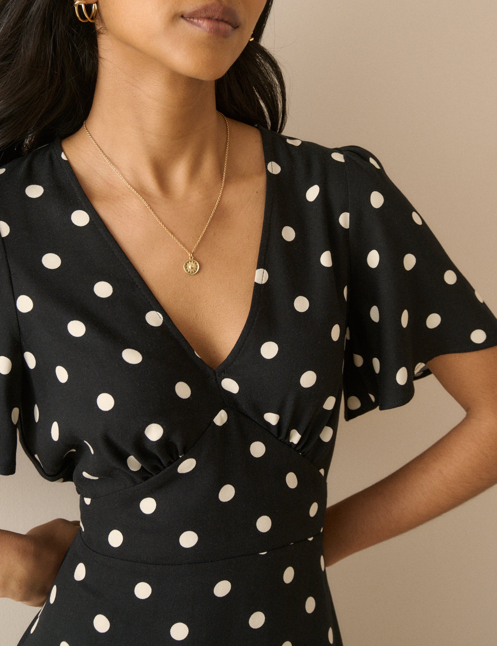 Black Polka Dot Atlas Midi Dress