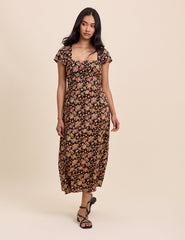 Black Floral Nora Midi Dress
