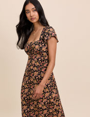 Black Floral Nora Midi Dress
