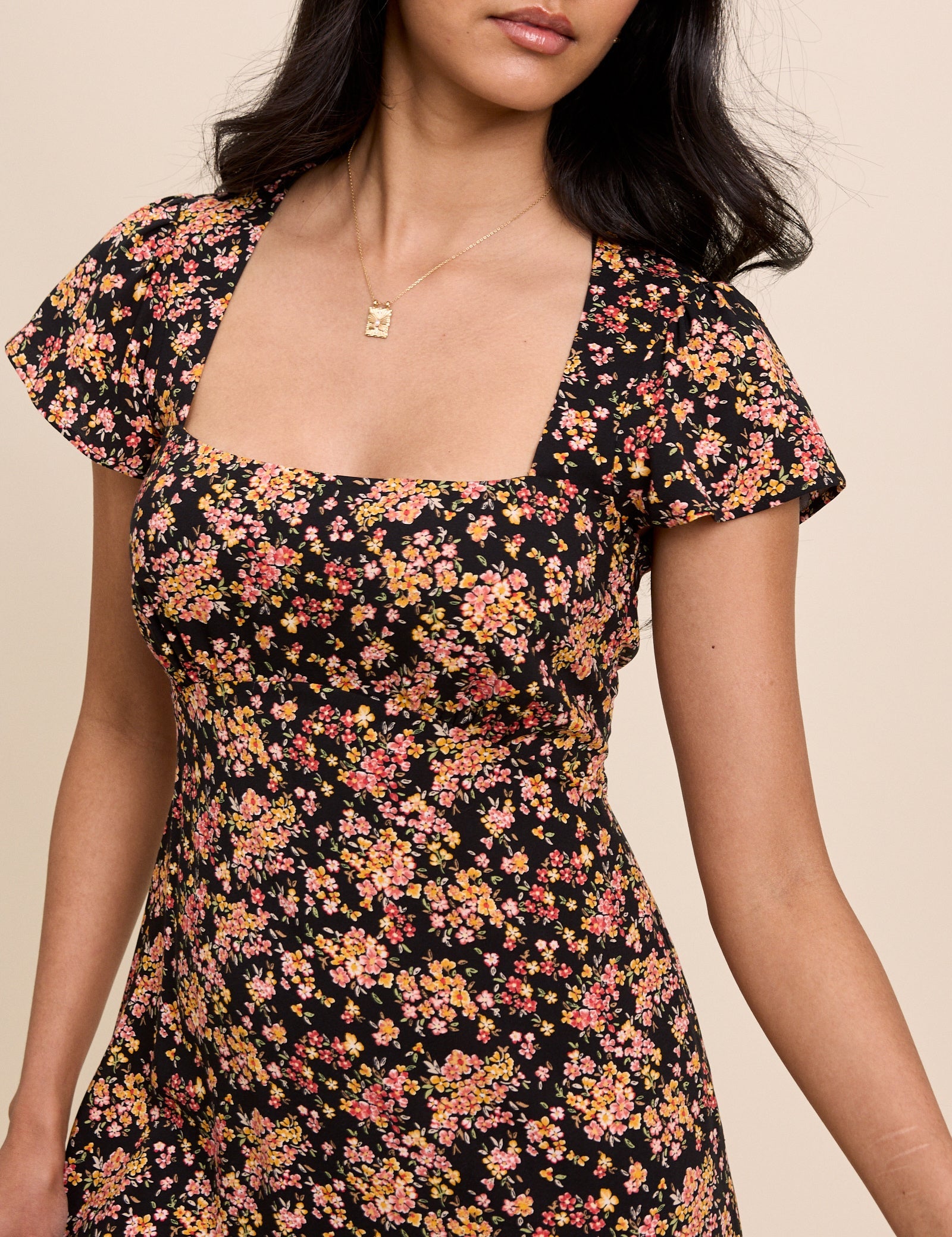 Black Floral Nora Midi Dress