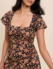 Black Floral Nora Midi Dress