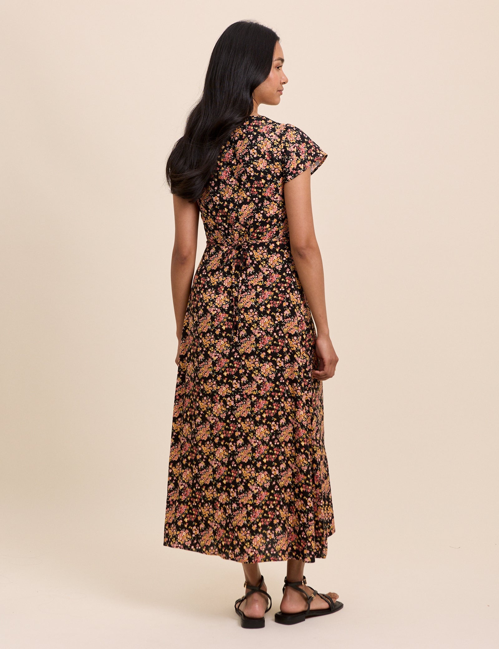 Black Floral Nora Midi Dress