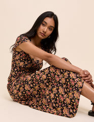 Black Floral Nora Midi Dress