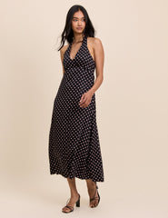 Black Polka Dot Halterneck Lynette Midi Dress