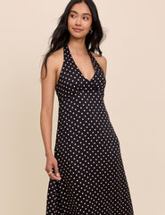 Black Polka Dot Halterneck Lynette Midi Dress