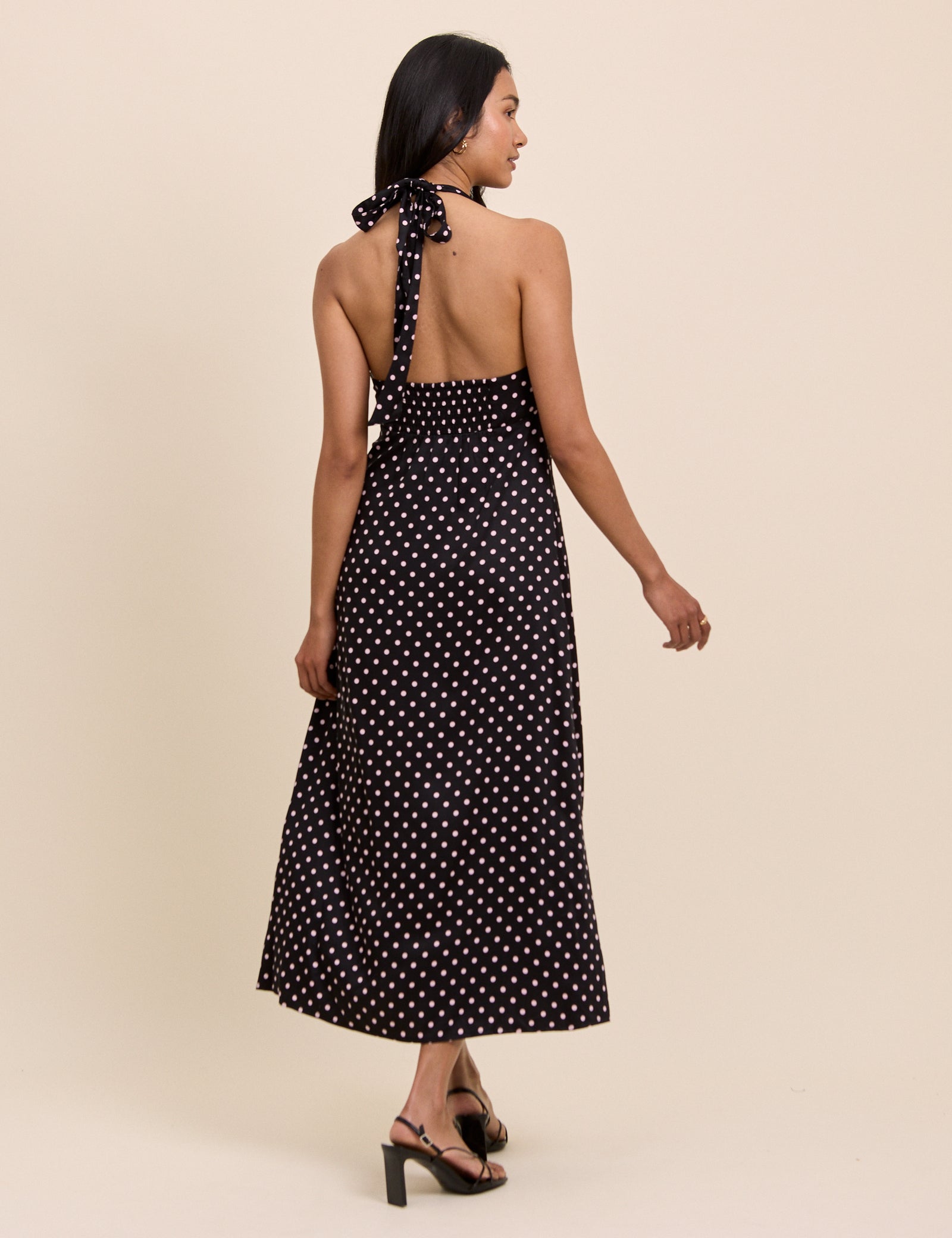 Black Polka Dot Halterneck Lynette Midi Dress