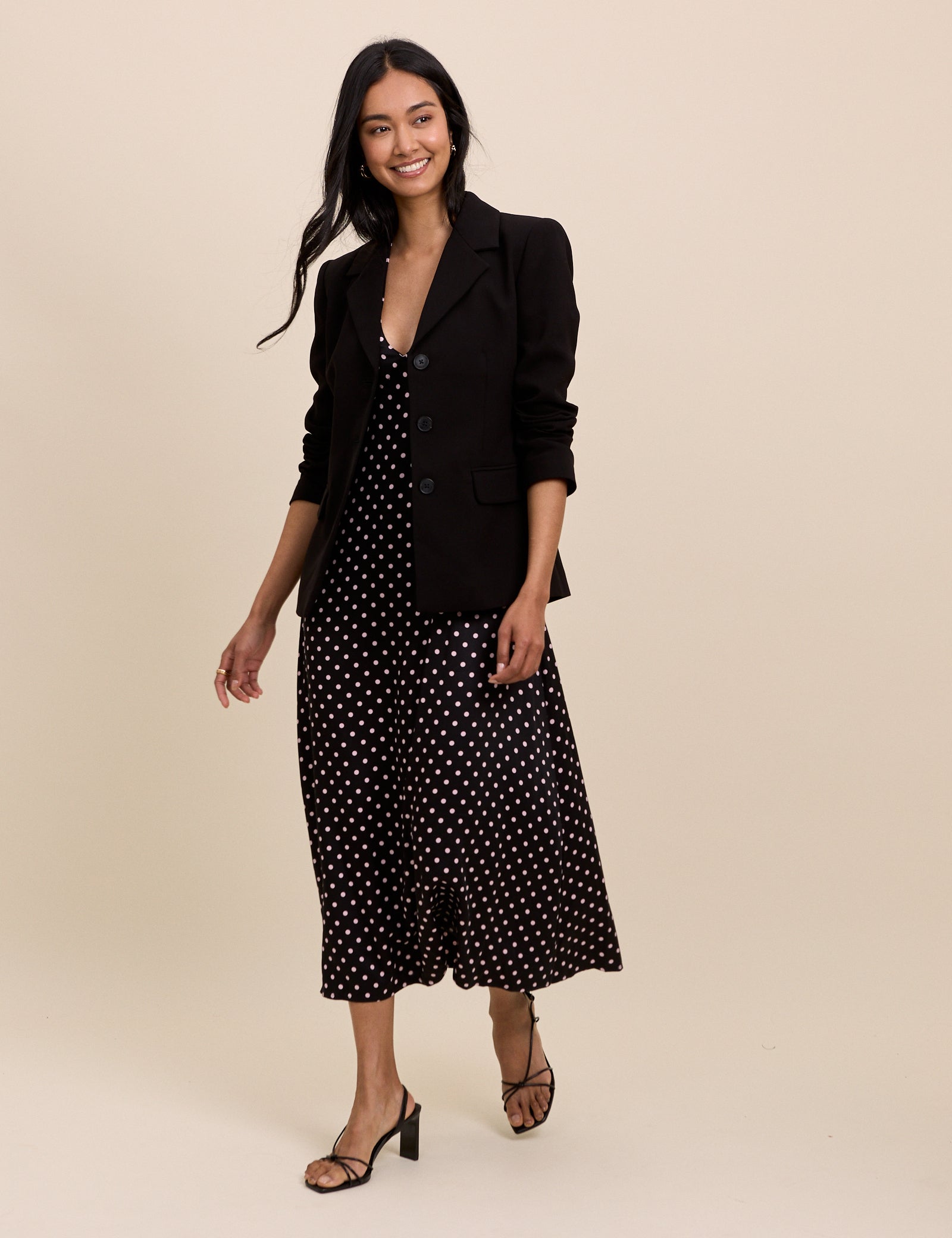 Black Polka Dot Halterneck Lynette Midi Dress