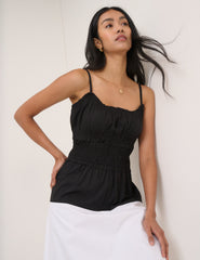 Black And White Shirred Waist Alina Midi Dress