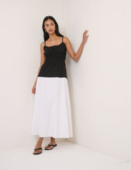 Black And White Shirred Waist Alina Midi Dress