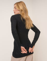 Black Pointelle V-Neck Cardigan
