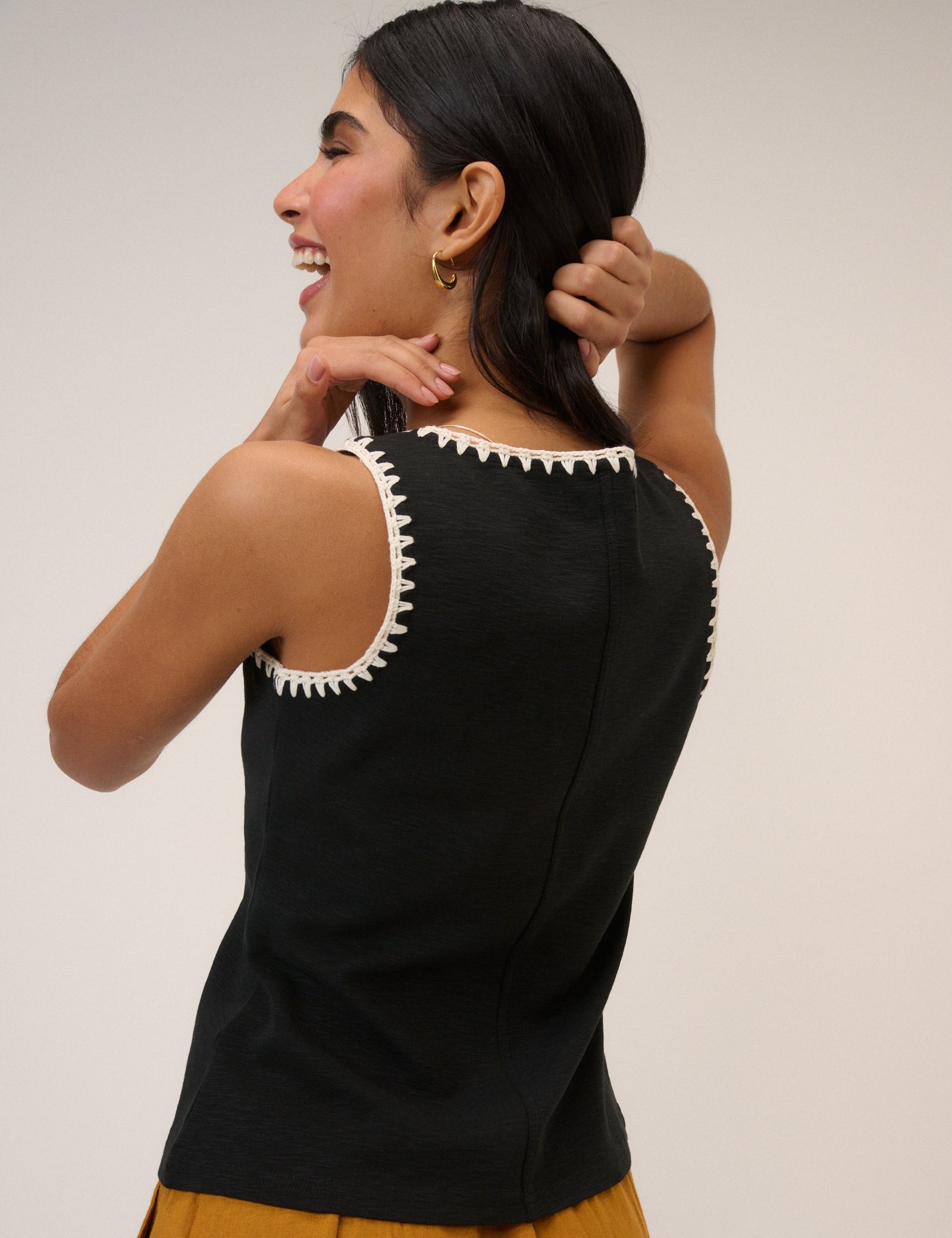 Black Crochet Trim Vest Top