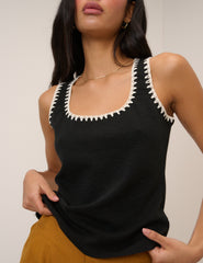 Black Crochet Trim Vest Top