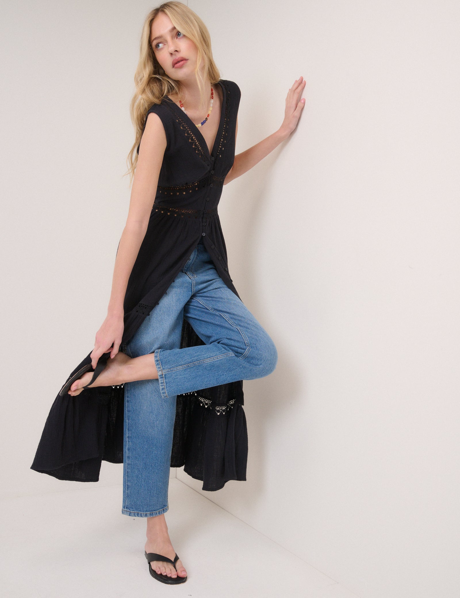 Black Broderie Anglaise Wrena Midi Dress