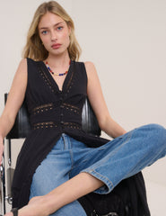 Black Broderie Anglaise Wrena Midi Dress