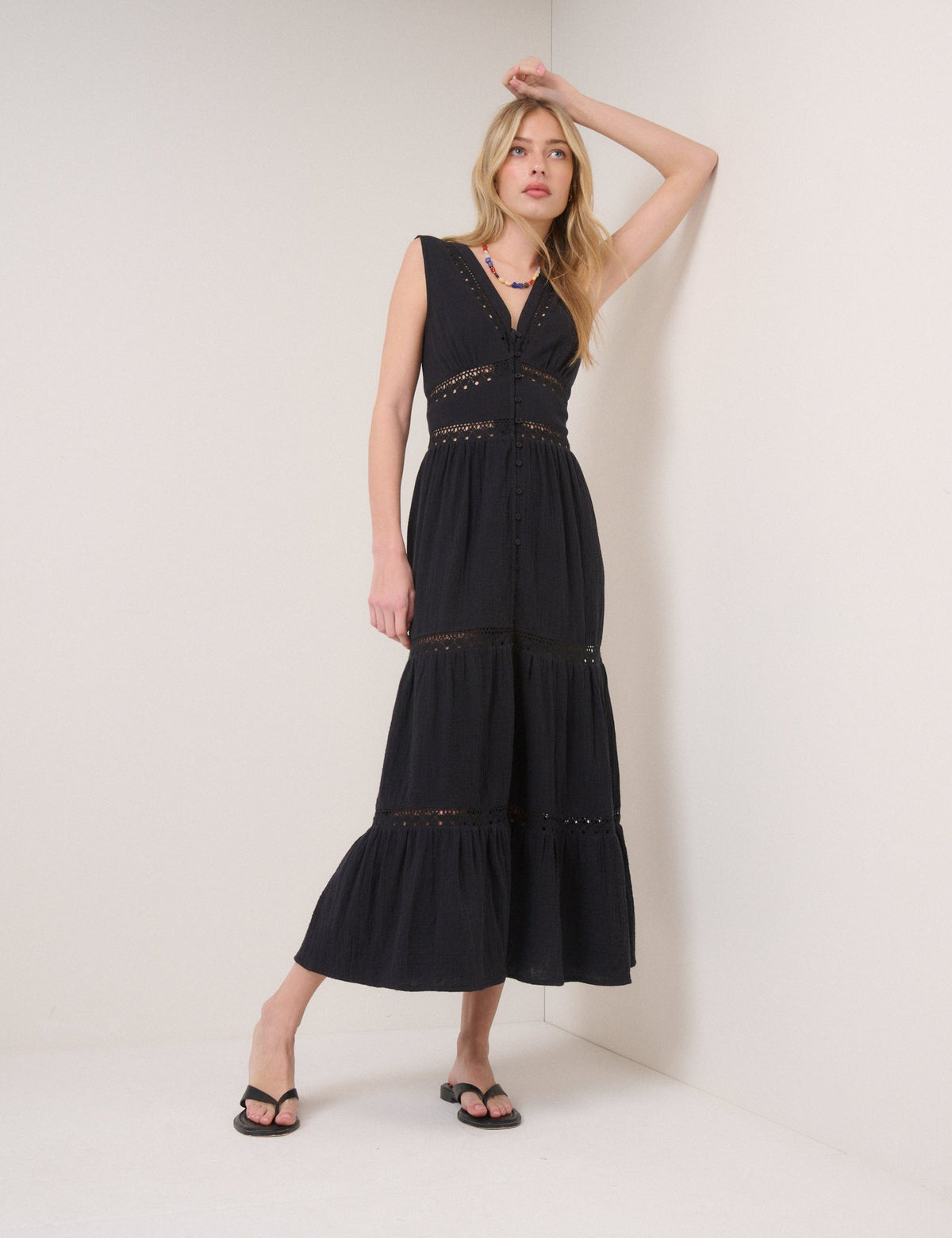 Black Broderie Anglaise Wrena Midi Dress