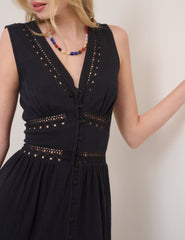 Black Broderie Anglaise Wrena Midi Dress