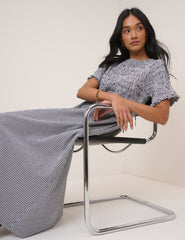 Black Gingham Shirred Leah Midi Dress