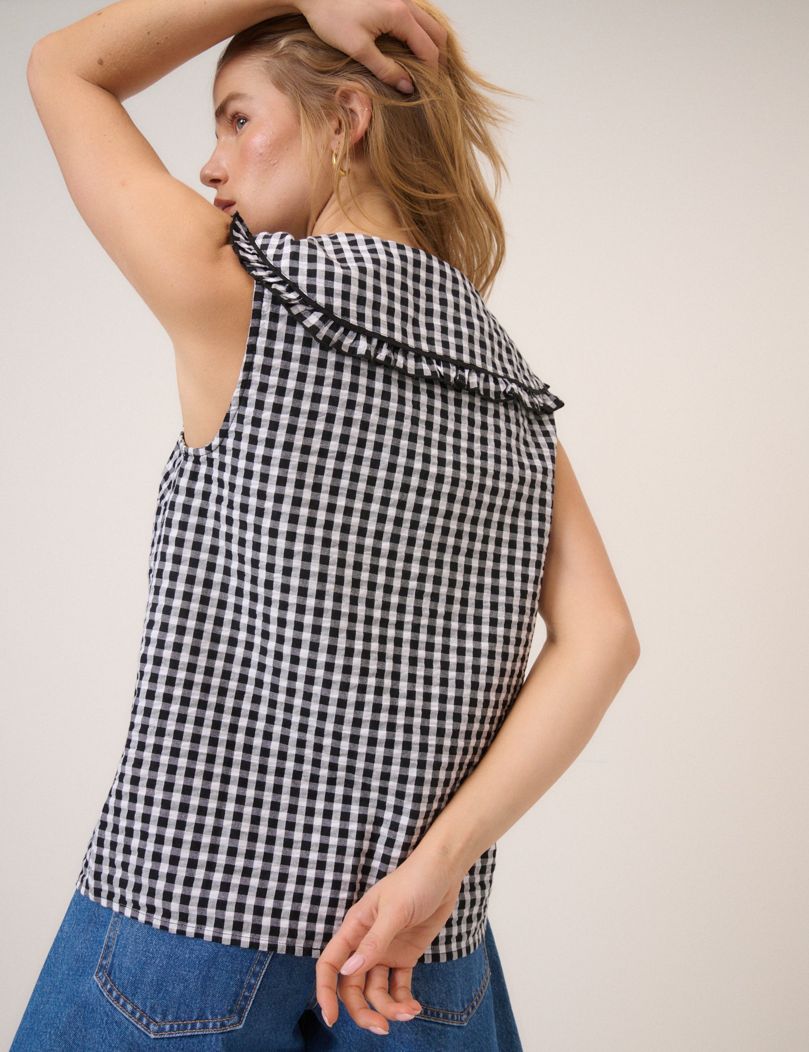 Black Gingham Peter Pan Collar Blouse