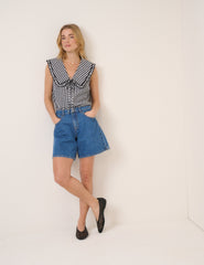 Black Gingham Peter Pan Collar Blouse