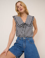 Black Gingham Peter Pan Collar Blouse