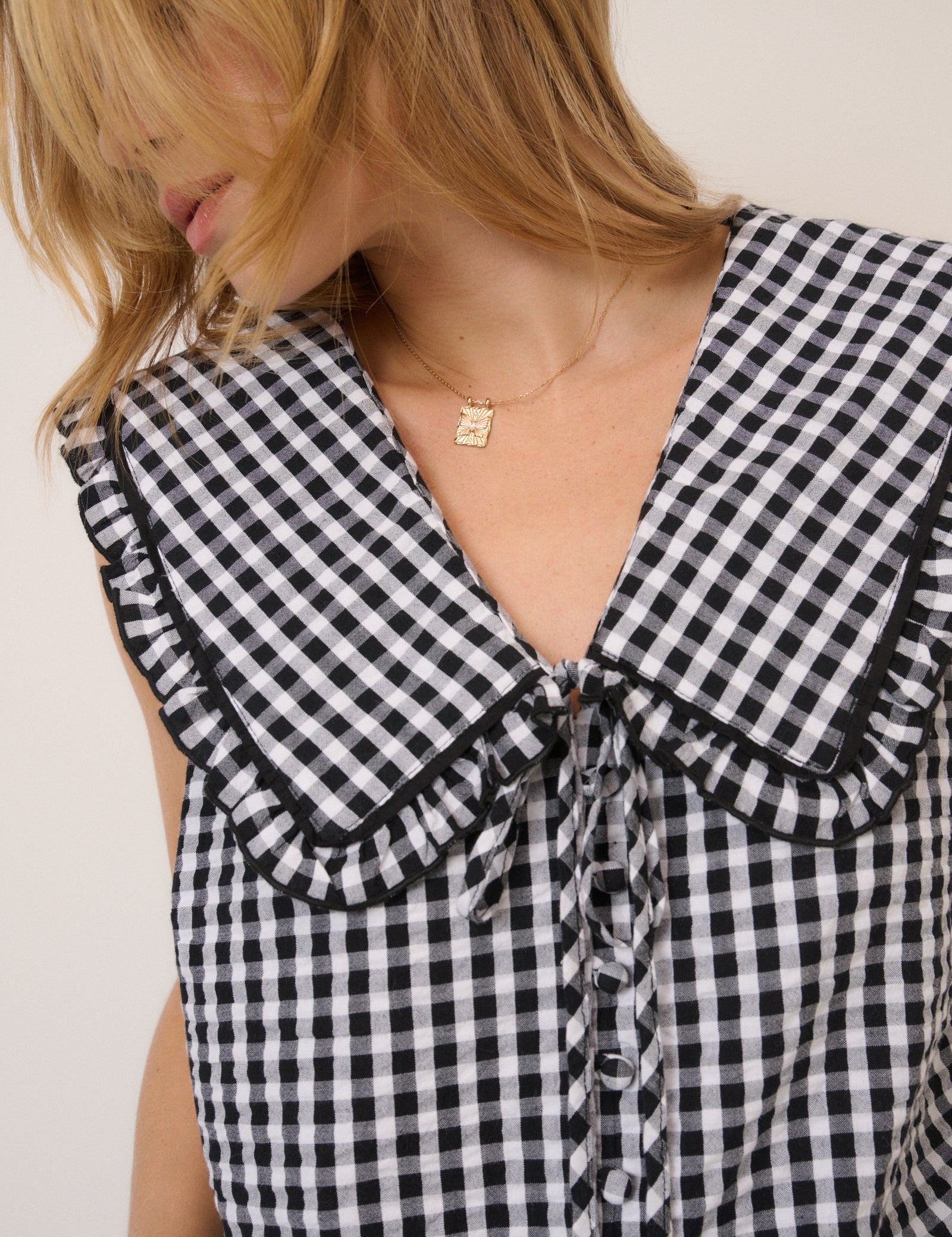 Black Gingham Peter Pan Collar Blouse