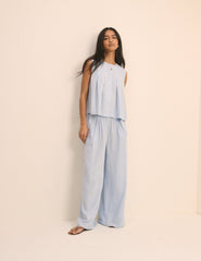 Baby Blue Pleated Shell Linen-Blend Tate Top