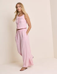 Baby Pink Linen-Blend Elstow Side Split Trousers