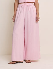 Baby Pink Linen-Blend Elstow Side Split Trousers