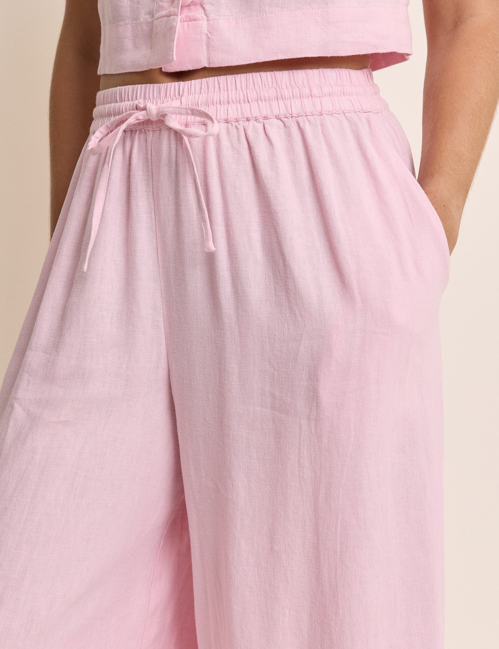 Baby Pink Linen-Blend Elstow Side Split Trousers