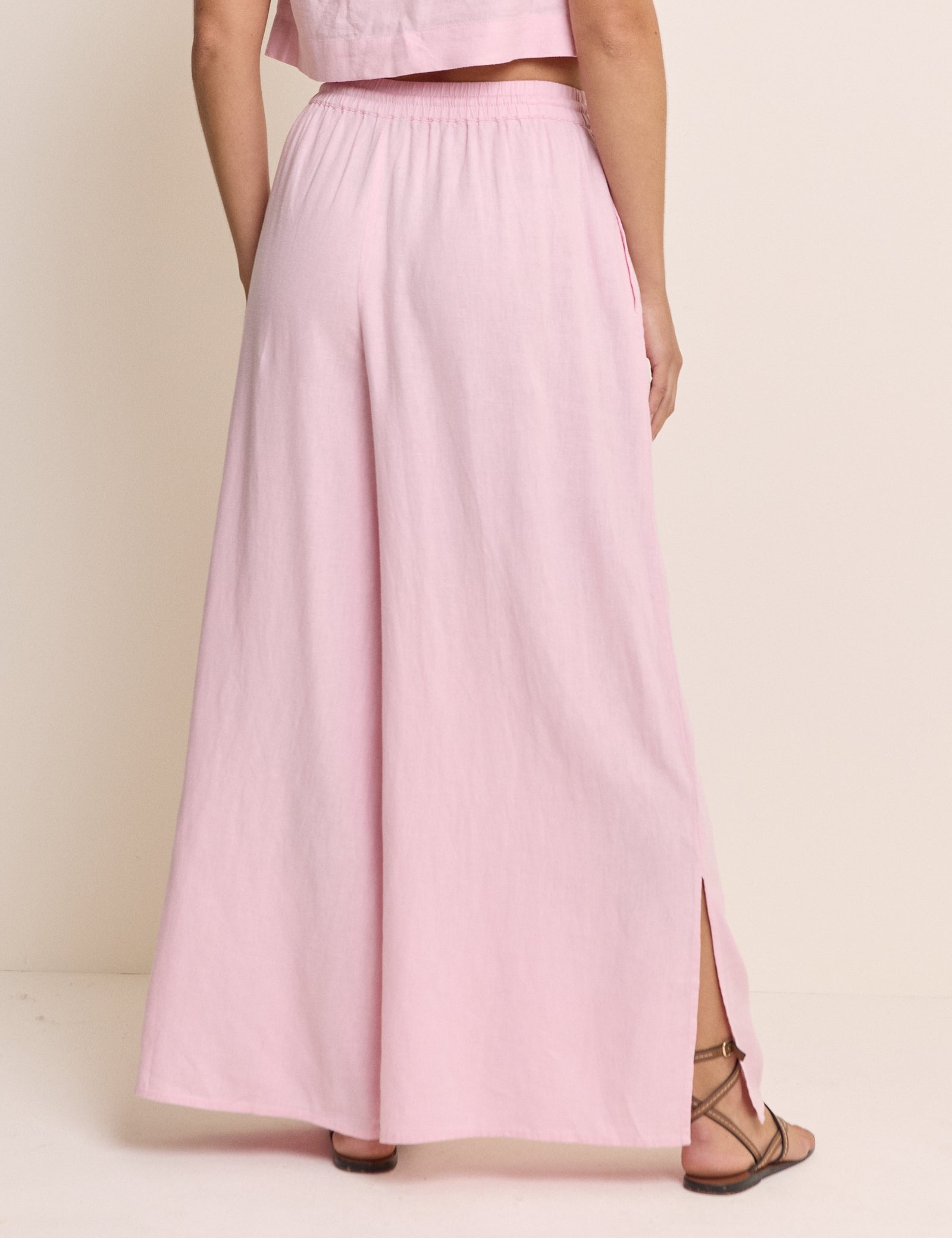 Baby Pink Linen-Blend Elstow Side Split Trousers