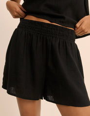 Black Linen-Blend Elasticated Waist Shorts