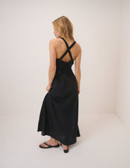 Black Linen-Blend Dana Midi Dress