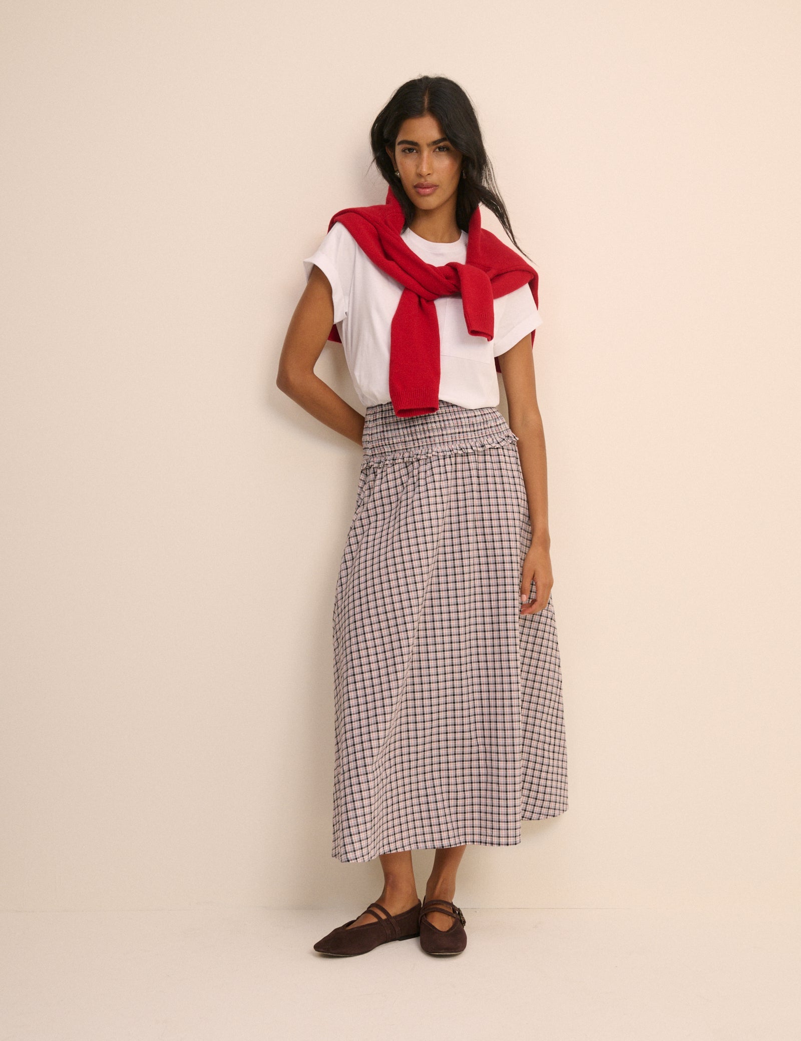 Black and Blue Check Shirred Ronda Skirt