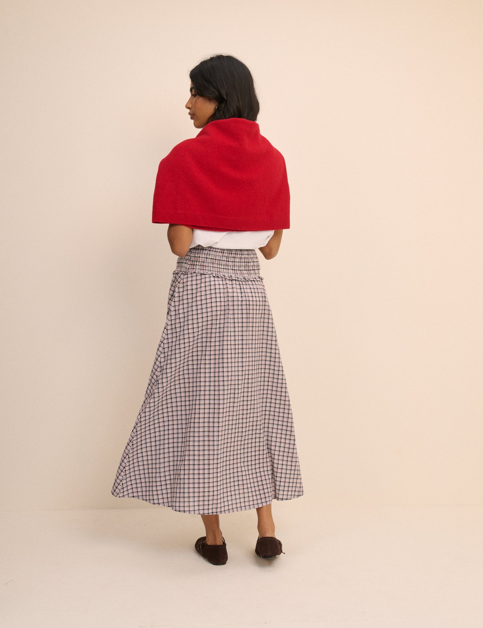 Black and Blue Check Shirred Ronda Skirt