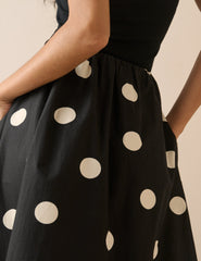 Black and White Polka Dot Midi Skirt