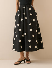 Black and White Polka Dot Midi Skirt