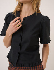 Black Frill Round Neck Top