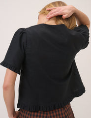 Black Frill Round Neck Top