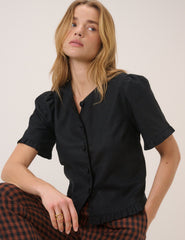 Black Frill Round Neck Top