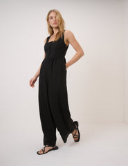 Black Linen-Blend Cora Jumpsuit