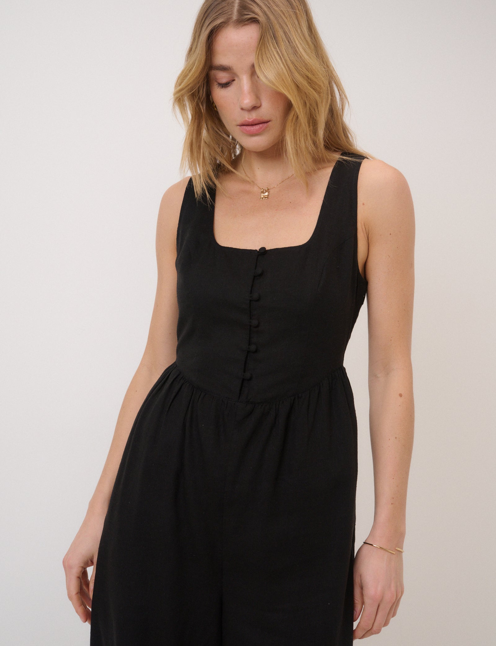 Black Linen-Blend Cora Jumpsuit