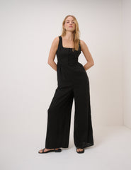 Black Linen-Blend Cora Jumpsuit
