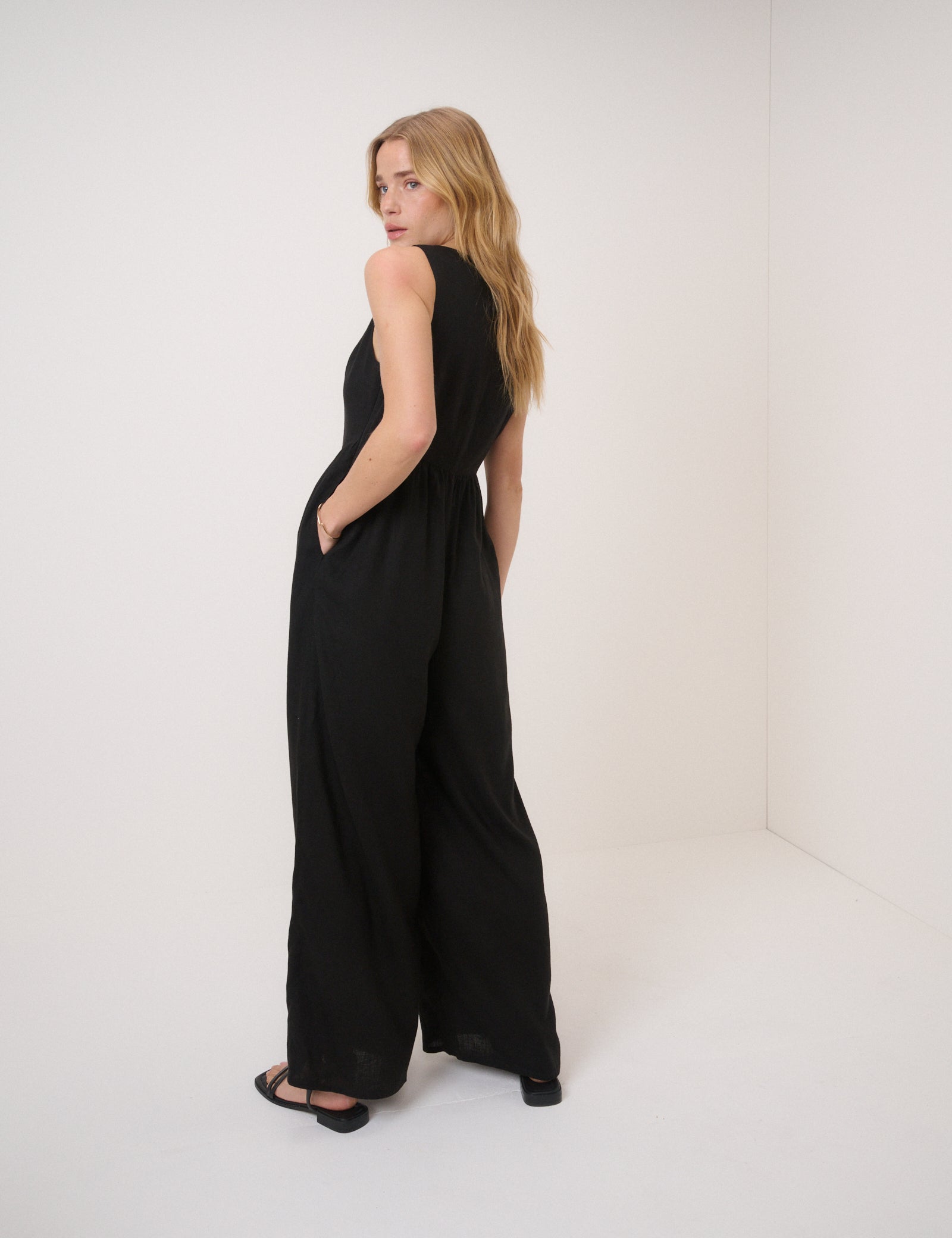Black Linen-Blend Cora Jumpsuit